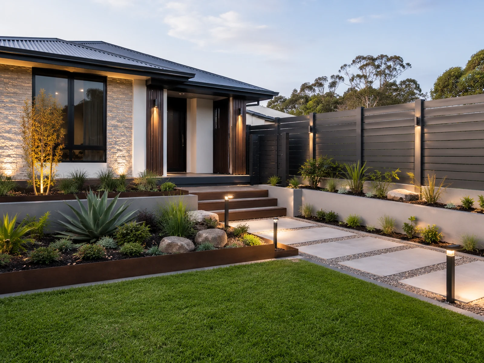 Modern landscaped home and outdoor construction